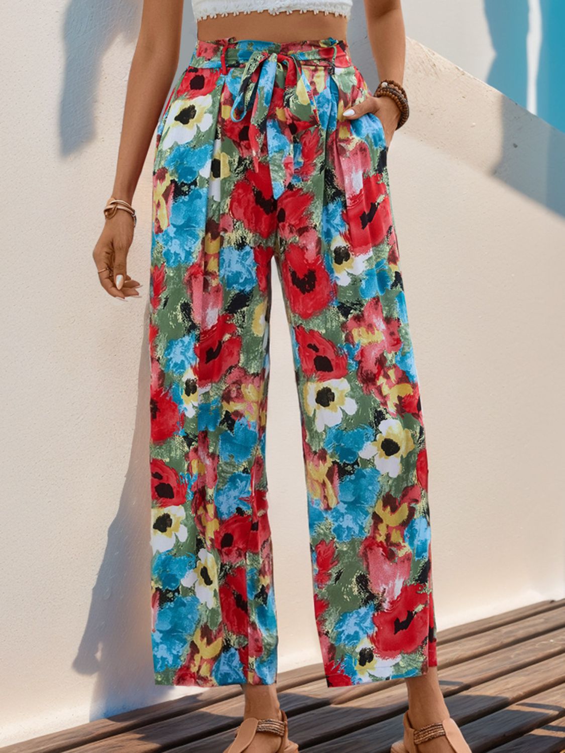 Outfit Flow - Perfee Tied Printed Wide Leg Pants