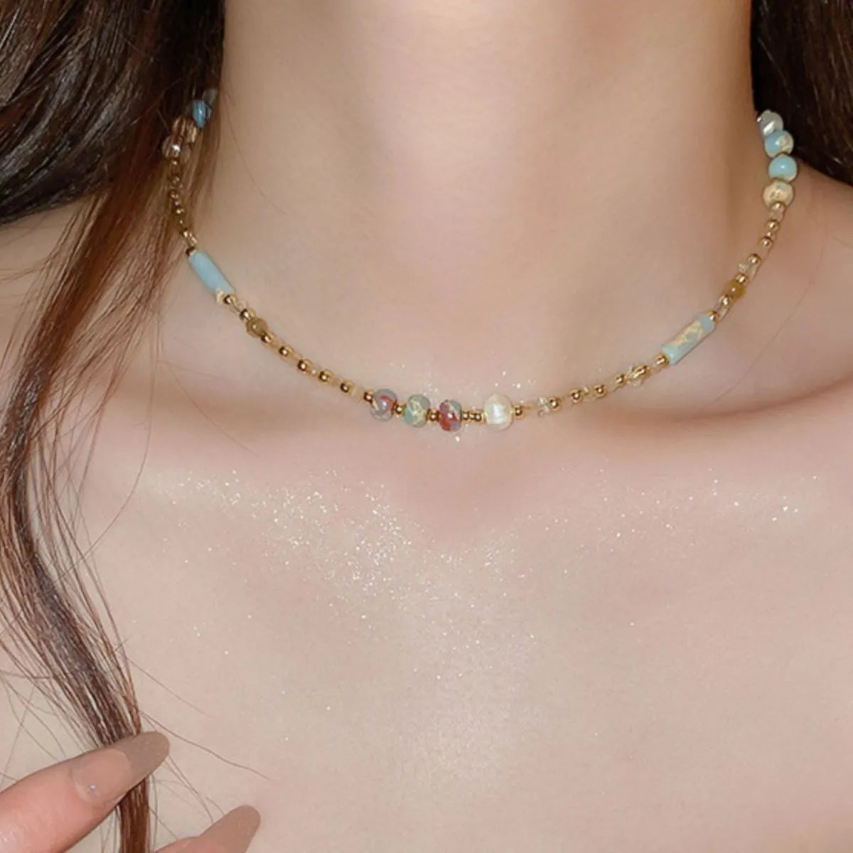 Alloy Pearl Beaded Necklace OutfitFlow