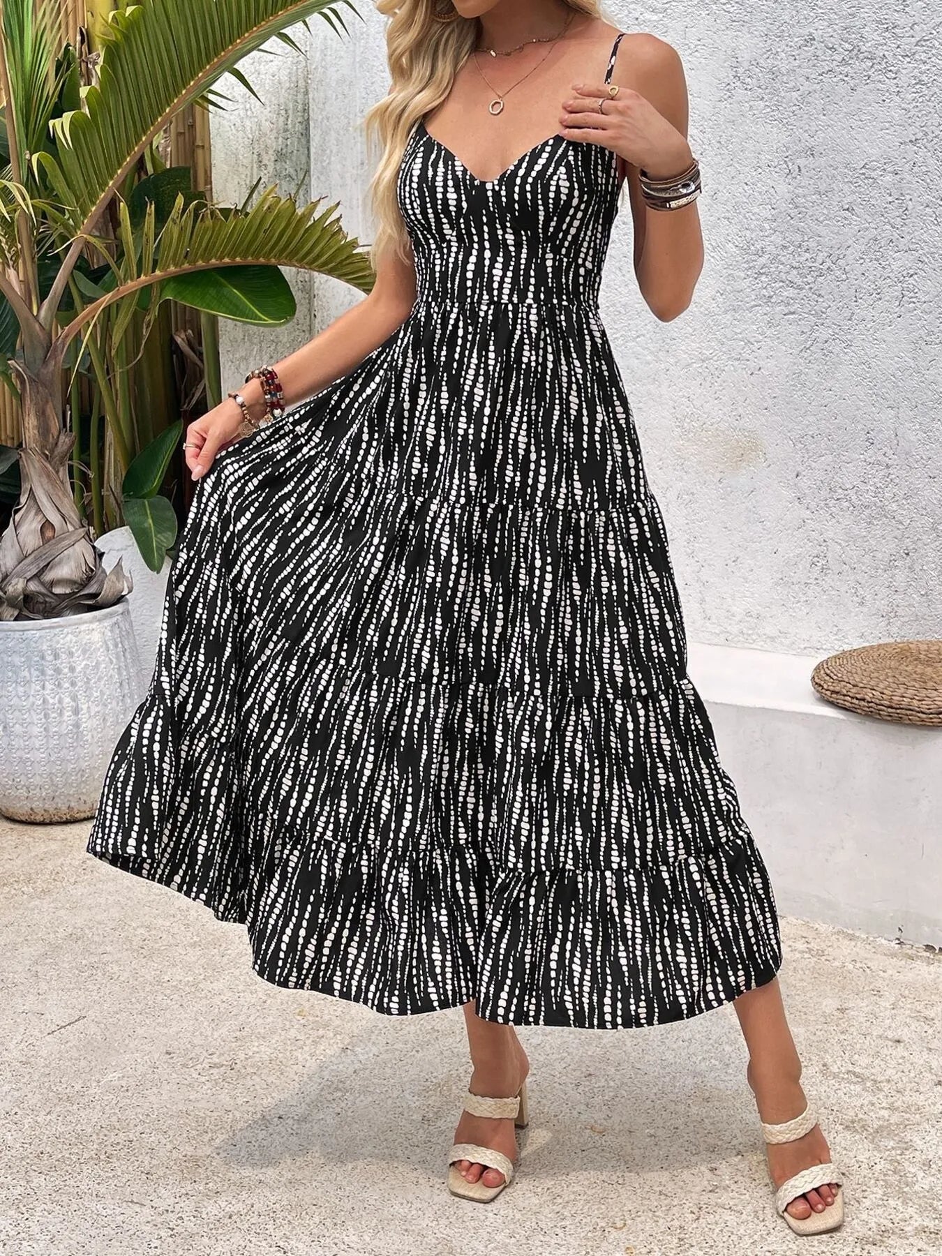 Tie Back Tiered Midi Cami Dress OutfitFlow