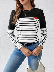 Outfit Flow - Striped Contrast Round Neck Long Sleeve T-Shirt