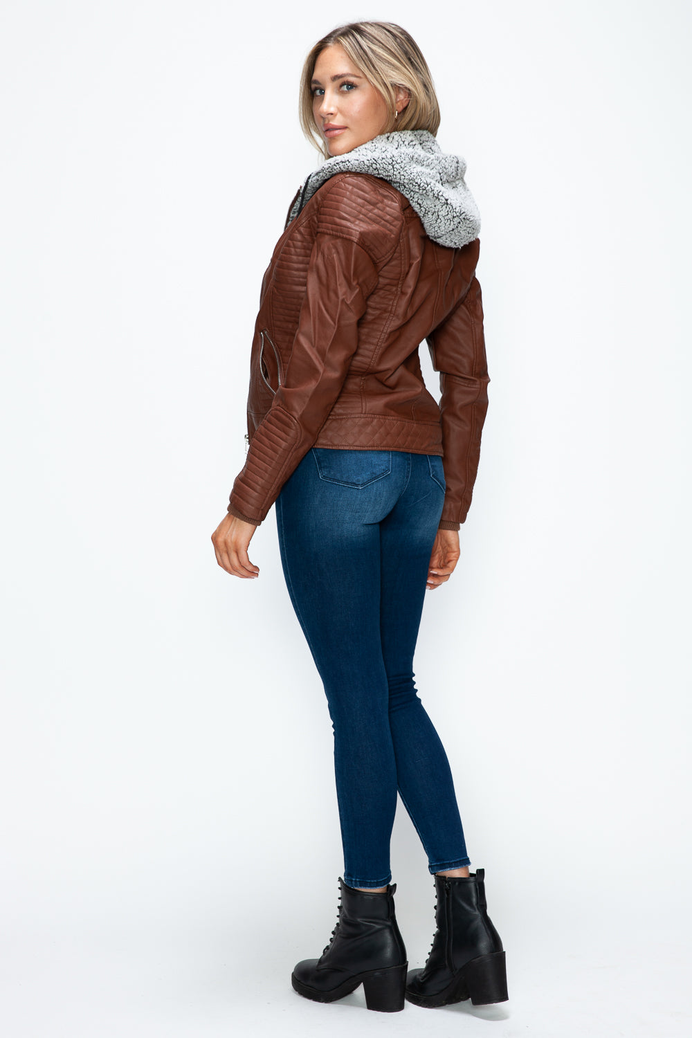 Outfit Flow - YMI Faux Layered Double-Zipper Jacket with Fuzzy Hood