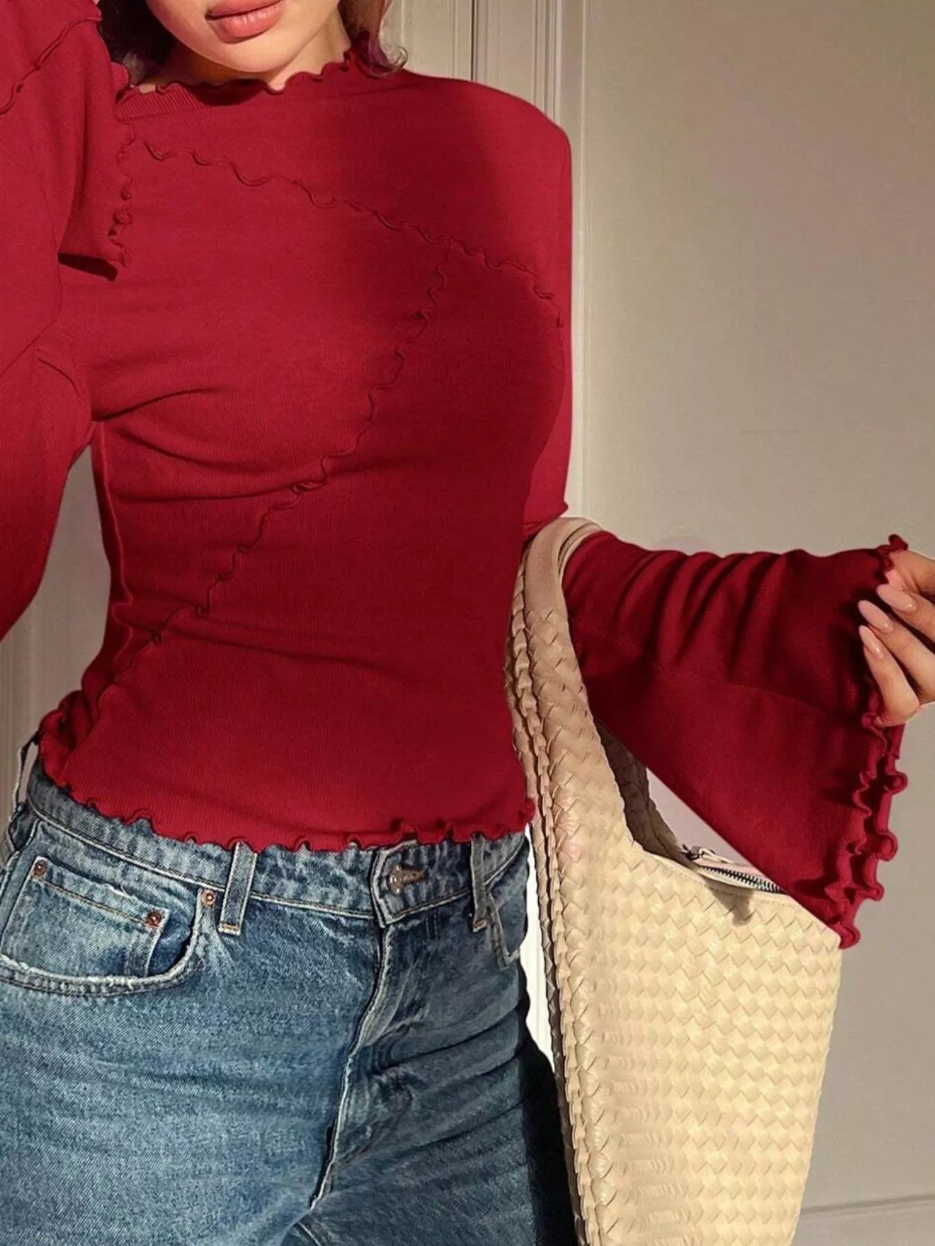 Lettuce Edge Flare Sleeve Top OutfitFlow