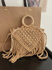 Drawstring Fringe Crochet Bag OutfitFlow