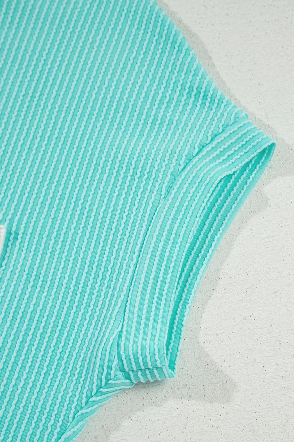 Corded Knit Color Block Pocketed Crew Neck T Shirt OutfitFlow