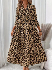 Leopard 3/4 Sleeve Midi Dress OutfitFlow
