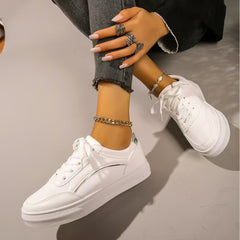 Outfit Flow - PU Leather Round Toe Flat Sneakers