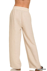 Zenana Woven Crepe Elastic Band Pants Trendsi