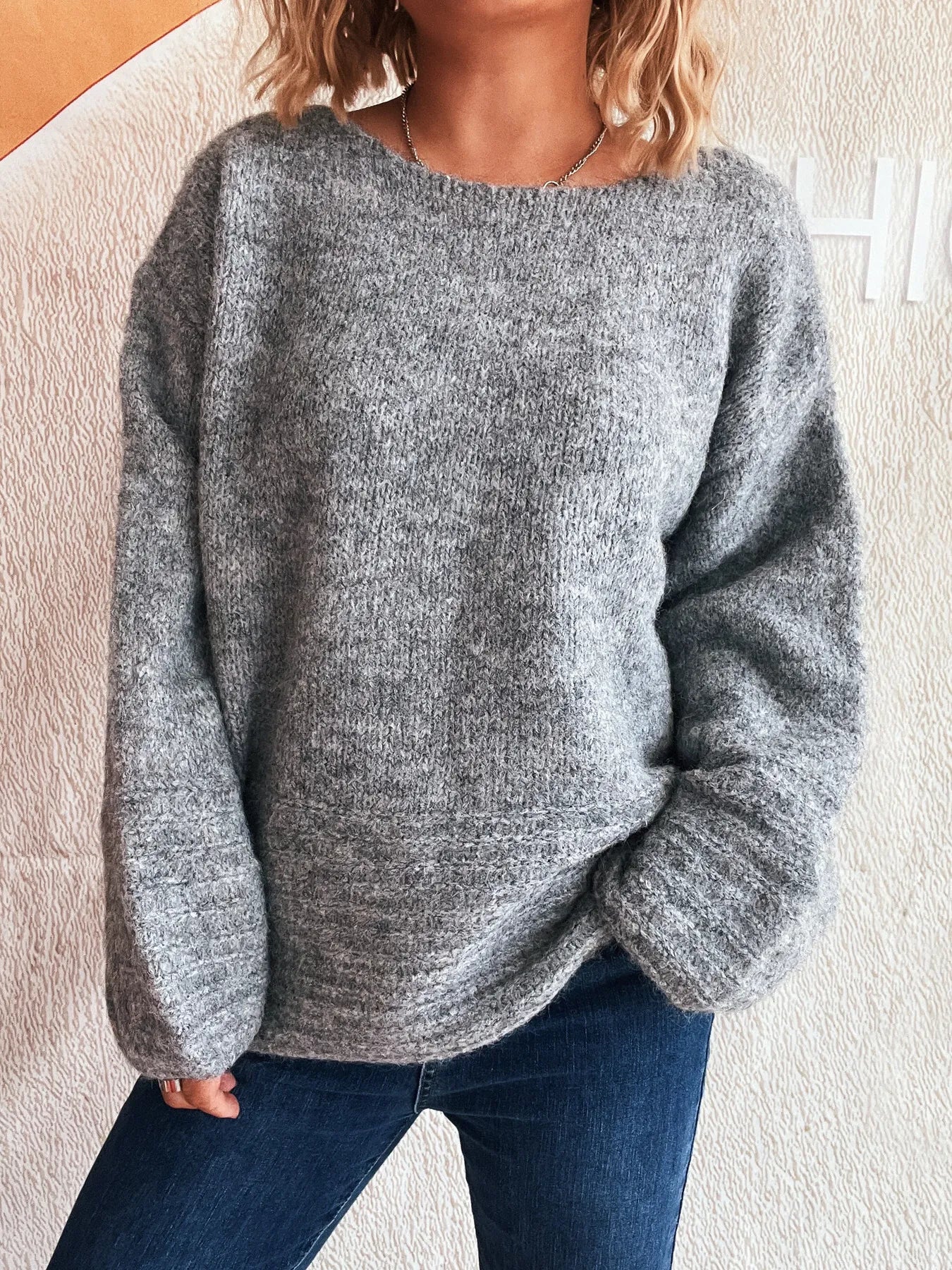 Relaxed Fit Round Neck Sweater Trendsi
