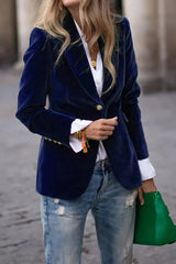 One Button Lapel Collar Long Sleeve Blazer Navy Trendsi