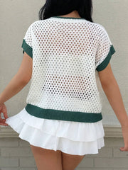 Star Pattern Mesh Knit Short Sleeve Knit Top OutfitFlow