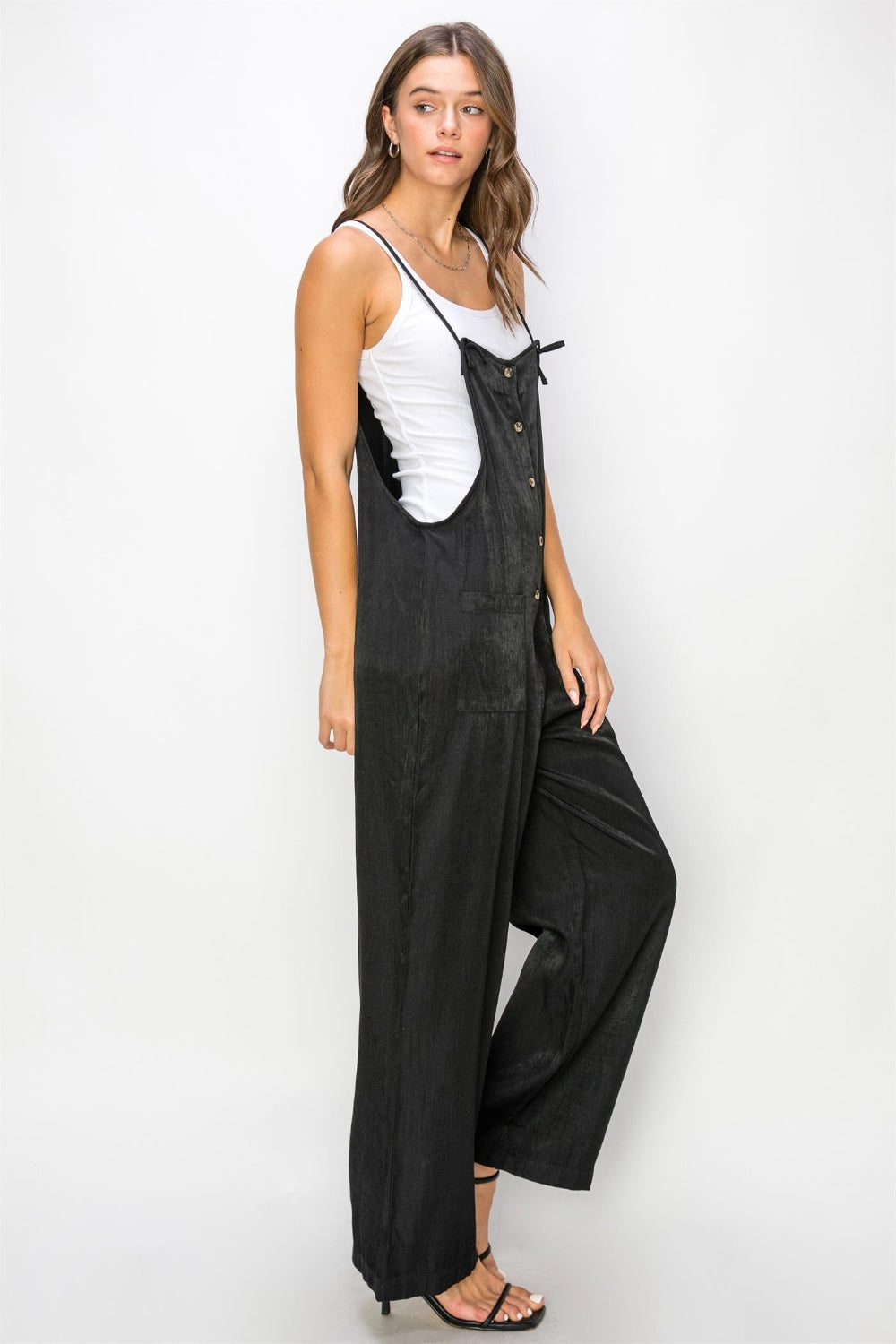 Outfit Flow - HYFVE Half Button Sleeveless Straight Jumpsuit