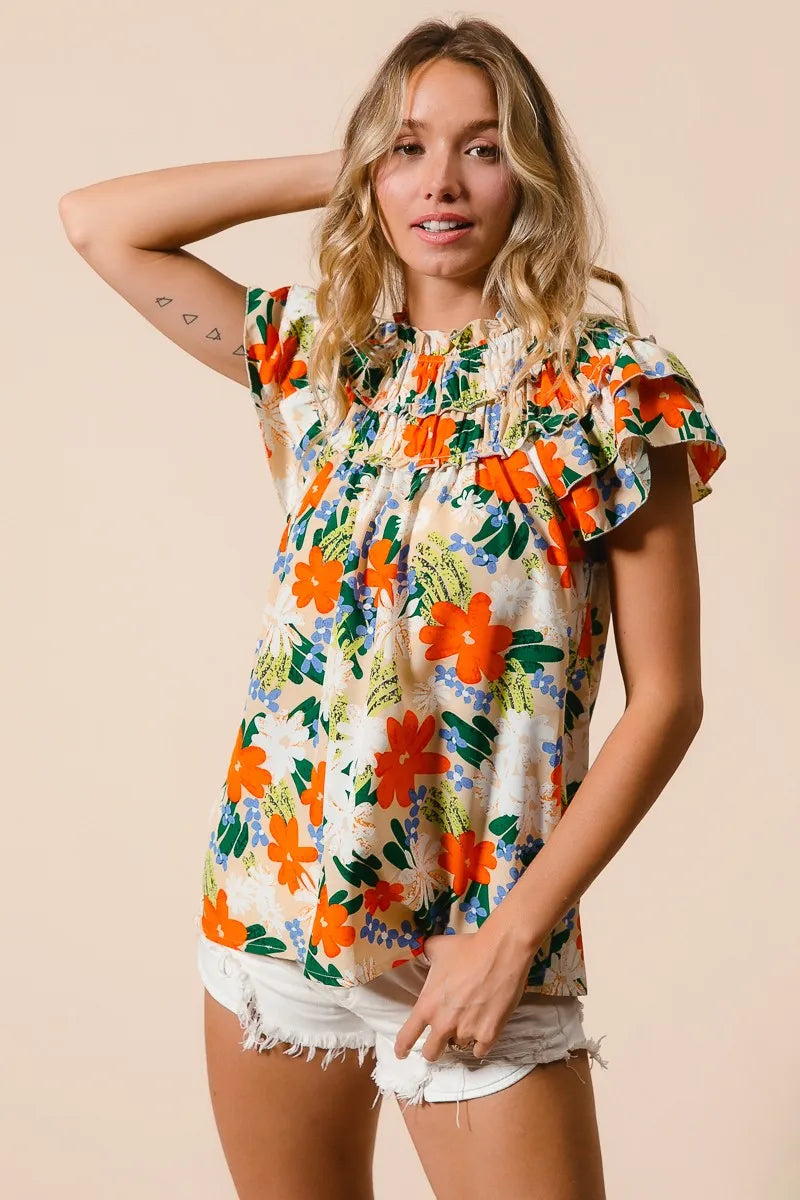 BiBi Multi Color Floral Print Woven Top OutfitFlow