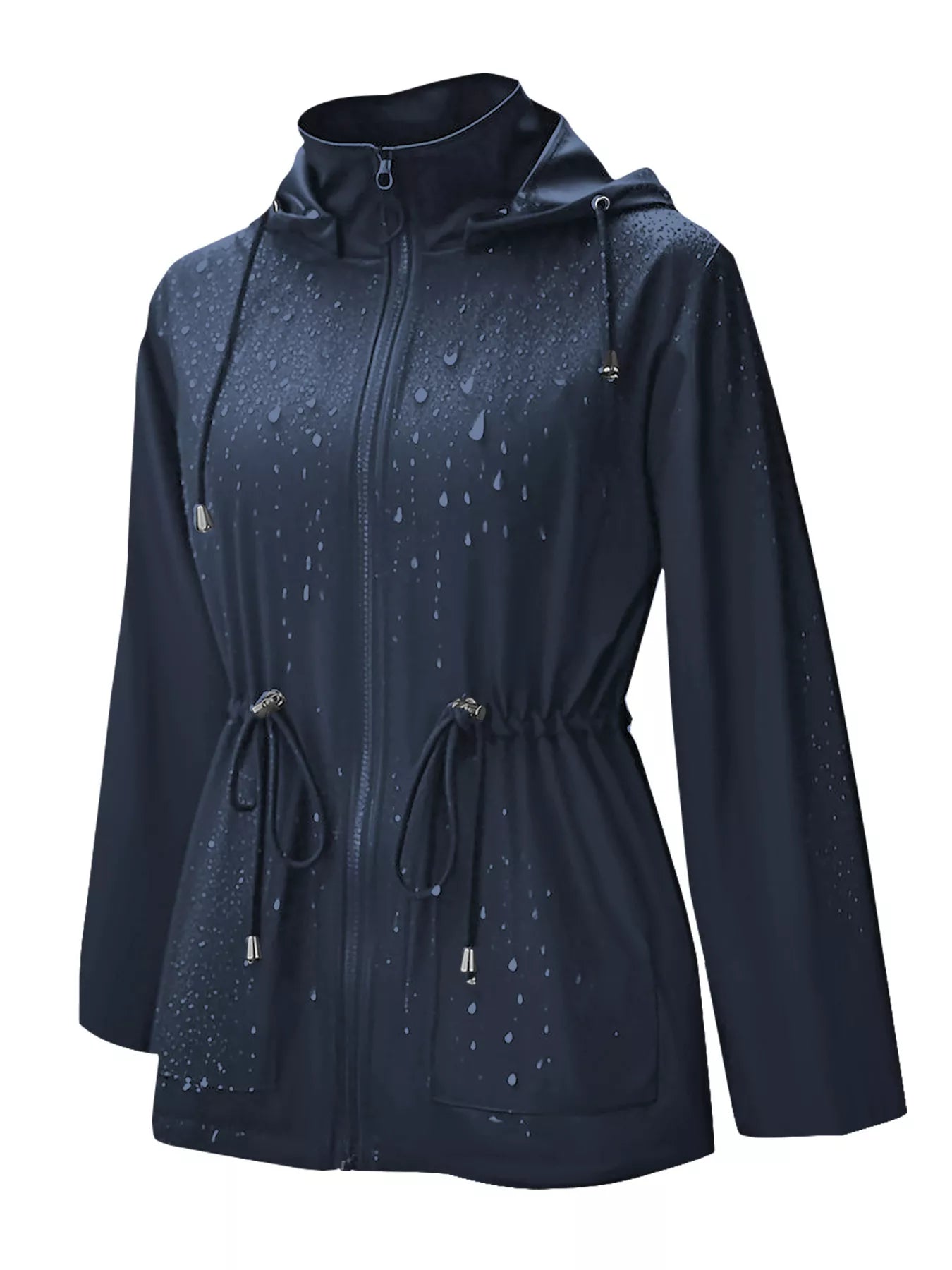 Zip Up Waterproof Hooded Outerwear Dark Blue OutfitFlow