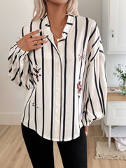 Outfit Flow - Perfee Striped Collared Neck Long Sleeve Shirt