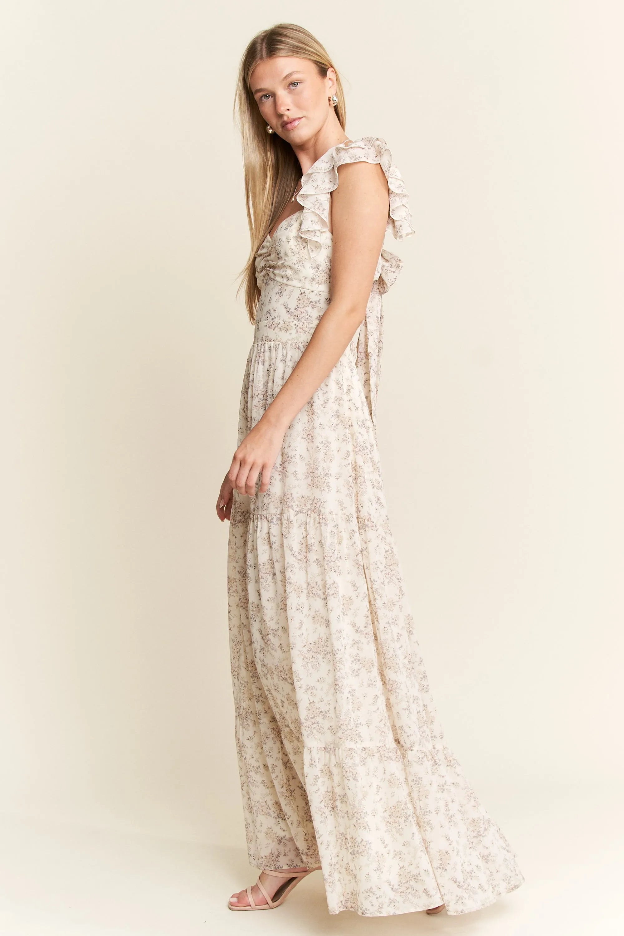 Jade By Jane Full Size Ruffle Sleeve Tiered Maxi Dress Plus Size OutfitFlow