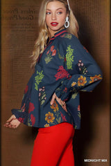 Umgee Floral Print Flounce Sleeve Blouse OutfitFlow