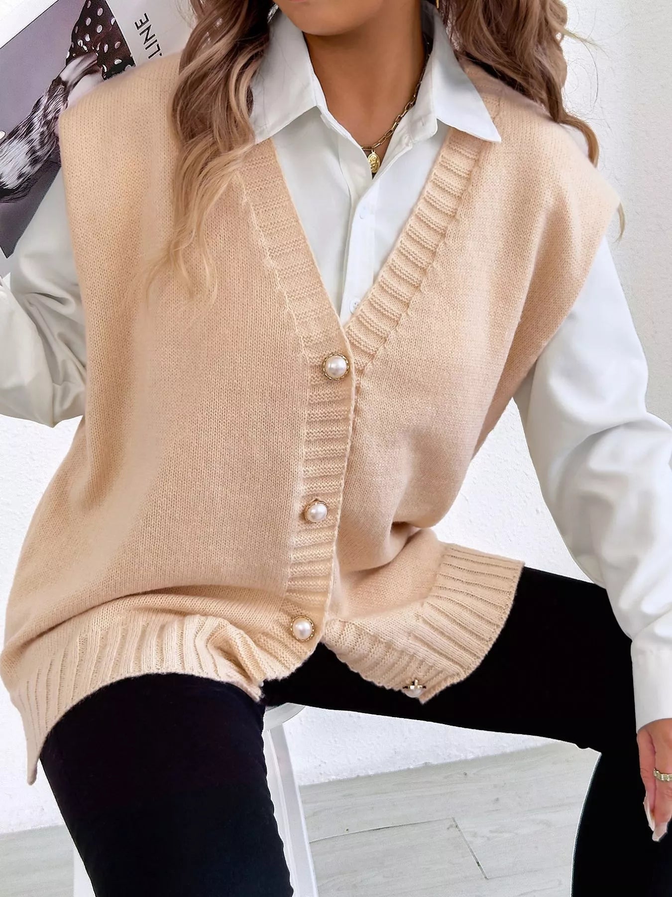 Button-Down Button Up Sweater Vest Trendsi