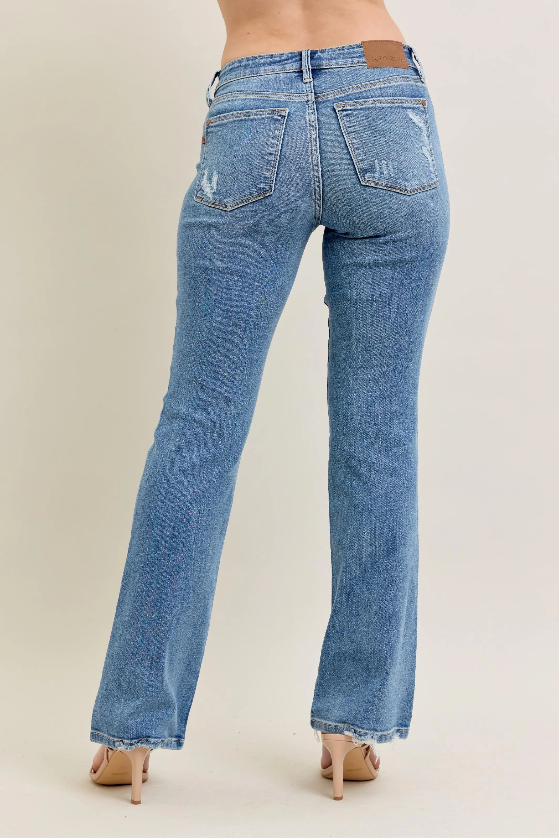 Judy Blue Full Size Mid Rise Wash Destroy Hem Bootcut Jeans Plus Size OutfitFlow
