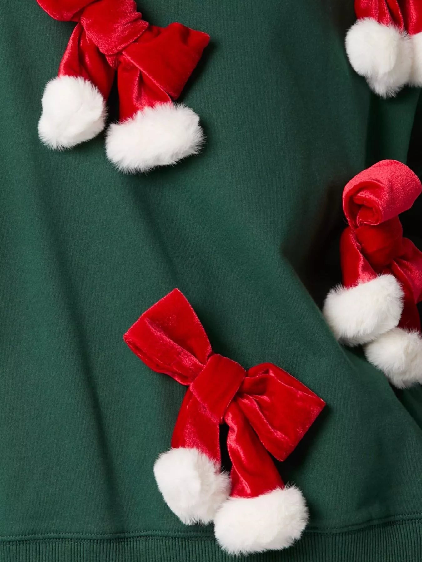 Christmas Long Sleeve Sweatshirt with Pom-Pom Bow Decoration OutfitFlow