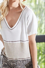 BiBi Colr Block Waffle Knit Top OutfitFlow
