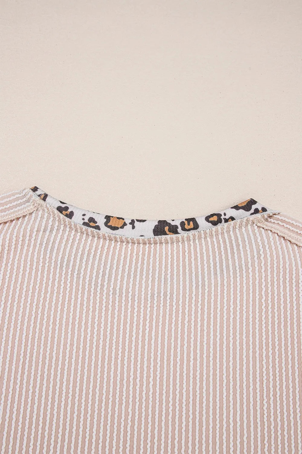 Leopard Trim Round Neck Ribbed T-Shirt OutfitFlow