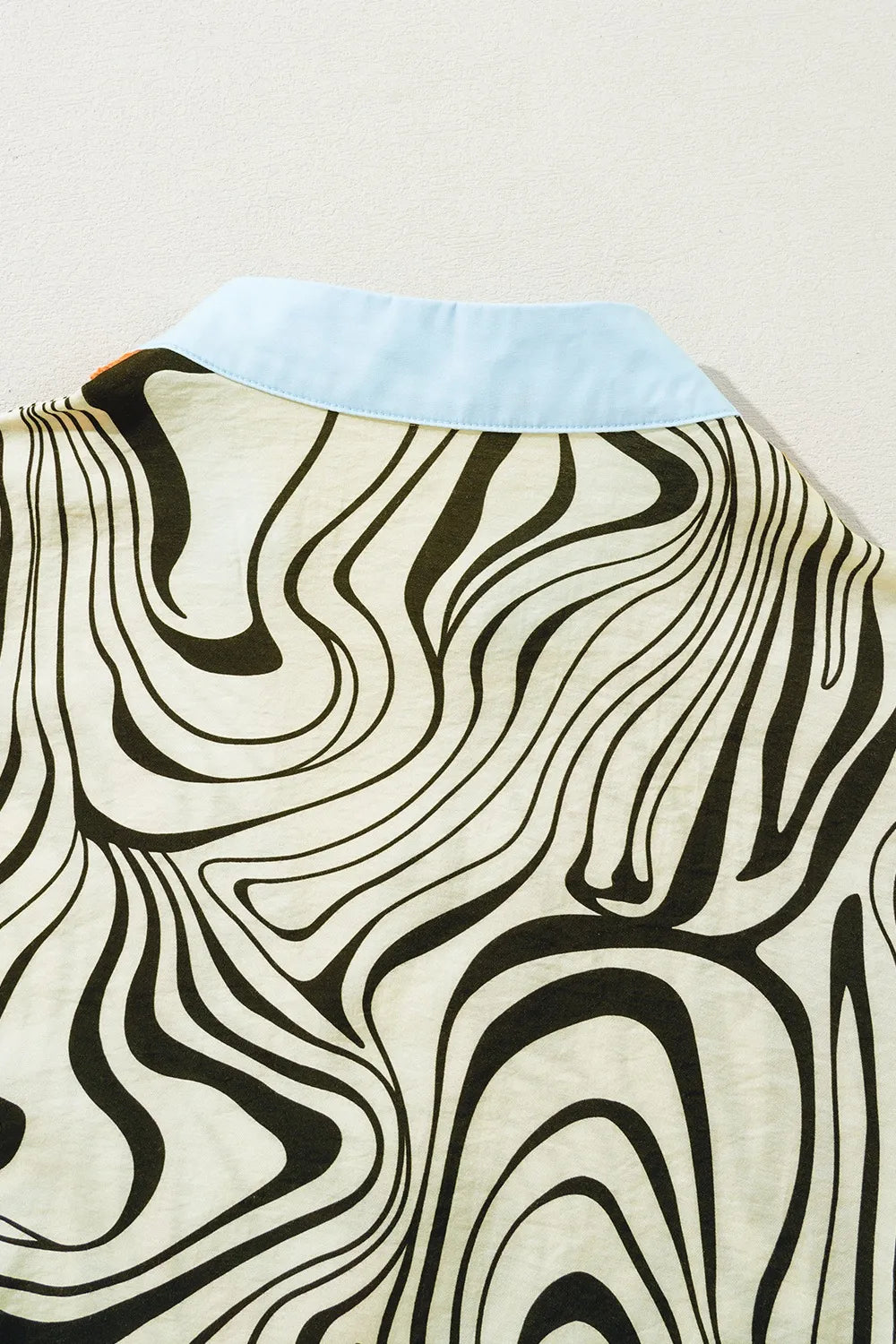 Zebra Stripe Print Contrast V-Neck Ricrac Detail Short Sleeve Blouse Top OutfitFlow