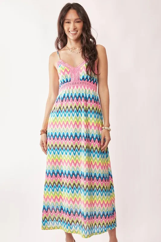 Davi & Dani Multi Color Crochet Lace Midi Dress OutfitFlow