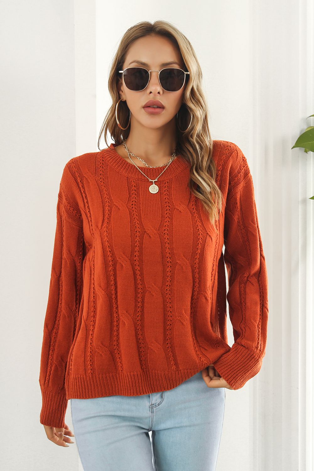 Round Neck Long Sleeve Sweater OutfitFlow