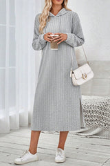 Outfit Flow - Side Slit Drawstring Long Sleeve Hooded Dress