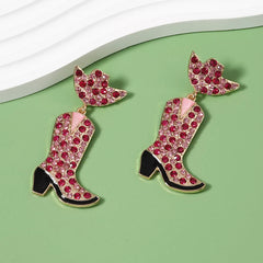 Rhinestone Cowboy Boot Dangle Earrings OutfitFlow