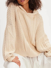 Texture Knit Long Sleeve Hooded Sweater OutfitFlow