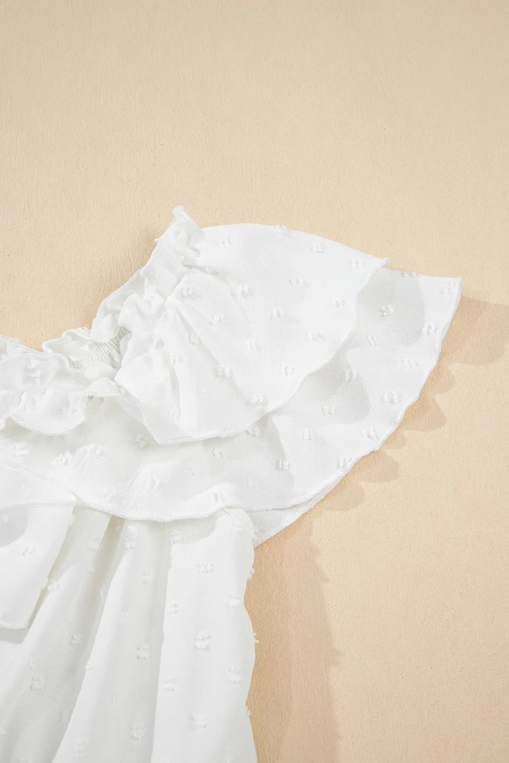 Off Shoulder Ruffle Knotted Detail Swiss Dot Blouse OutfitFlow