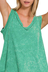 Zenana Crinkle Washed V-neck Sleeveless Top OutfitFlow