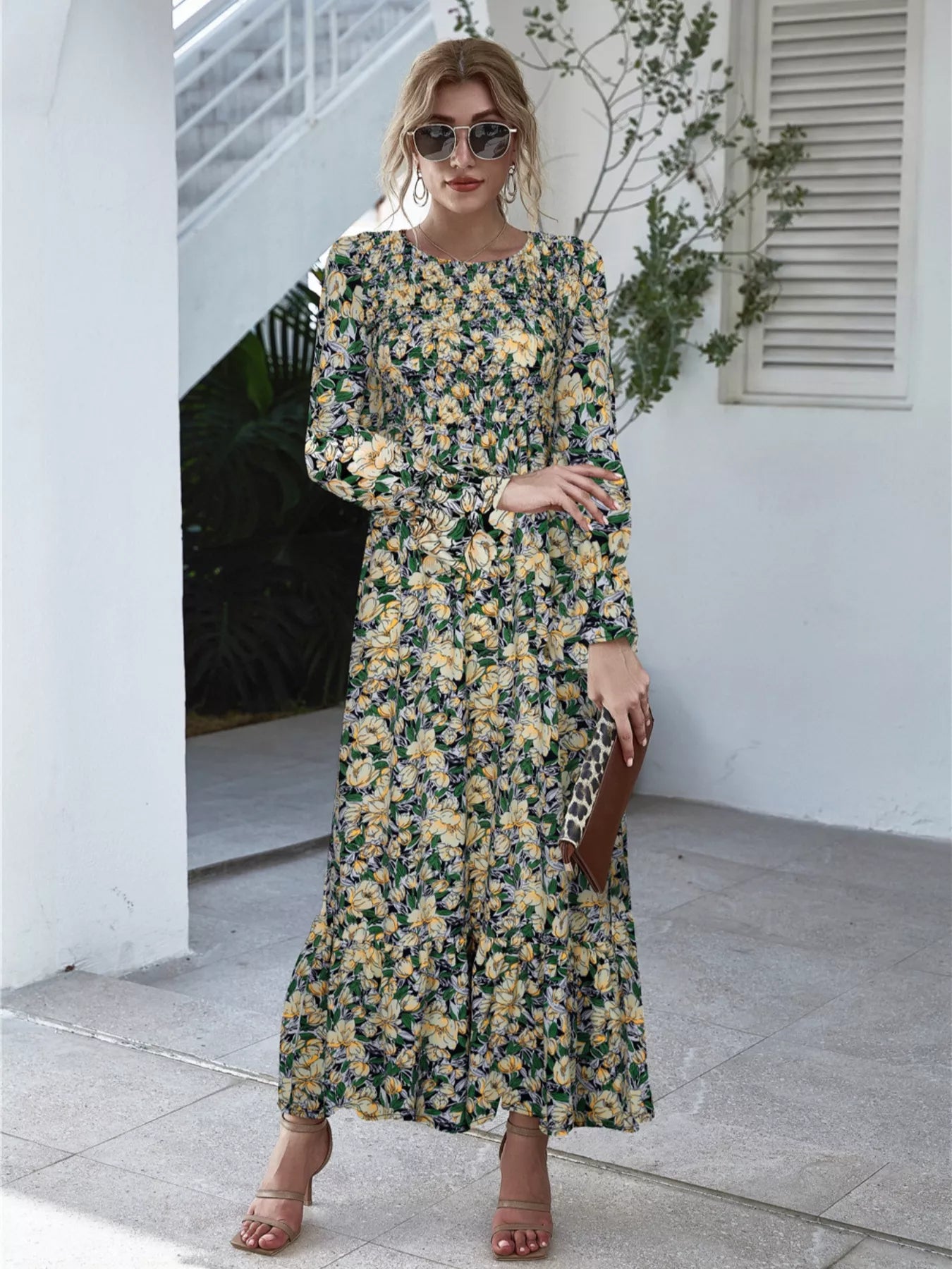 Floral Flounce Sleeve Maxi Dress OutfitFlow