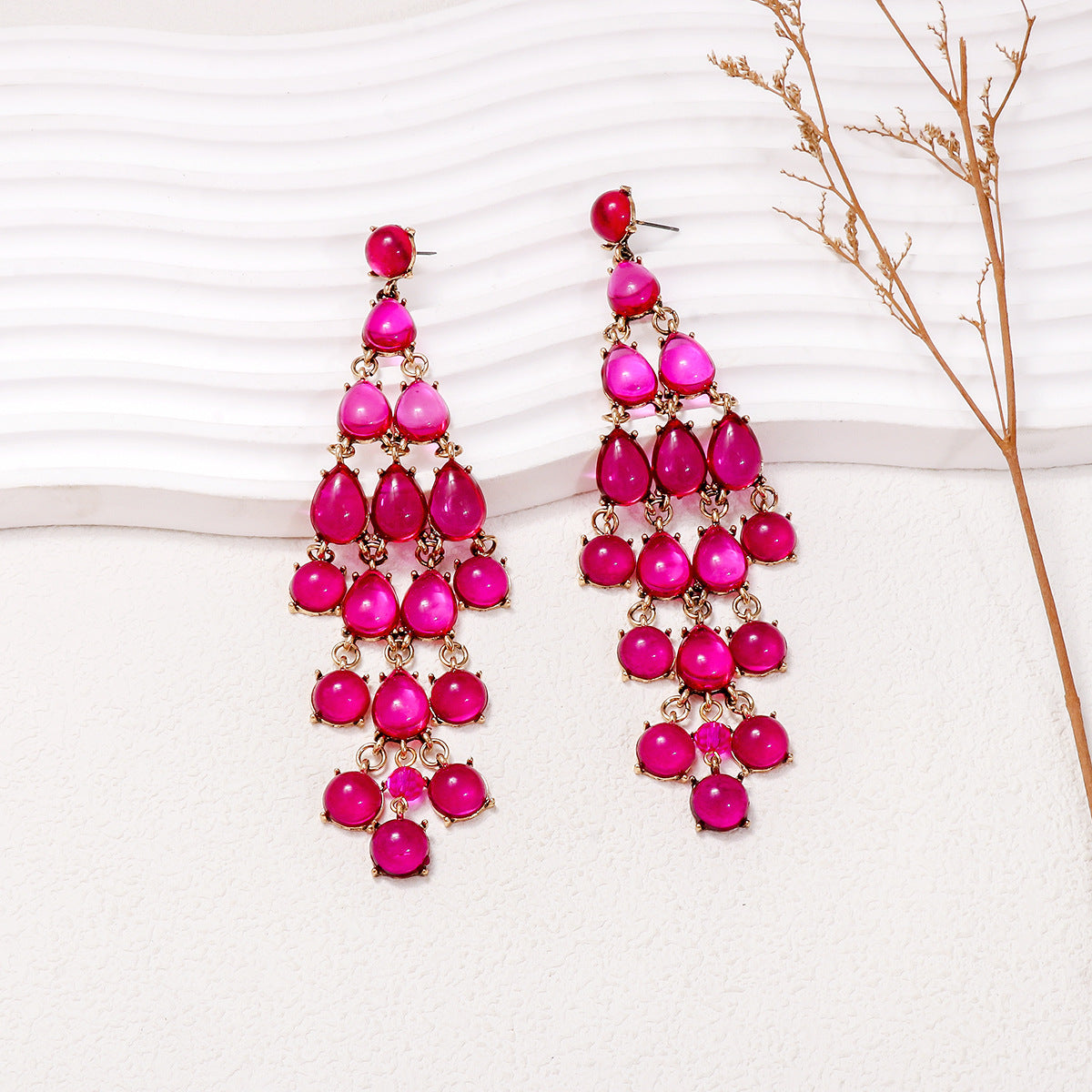 Alloy & Rhinestone Teardrop Earrings Hot Pink One Size OutfitFlow