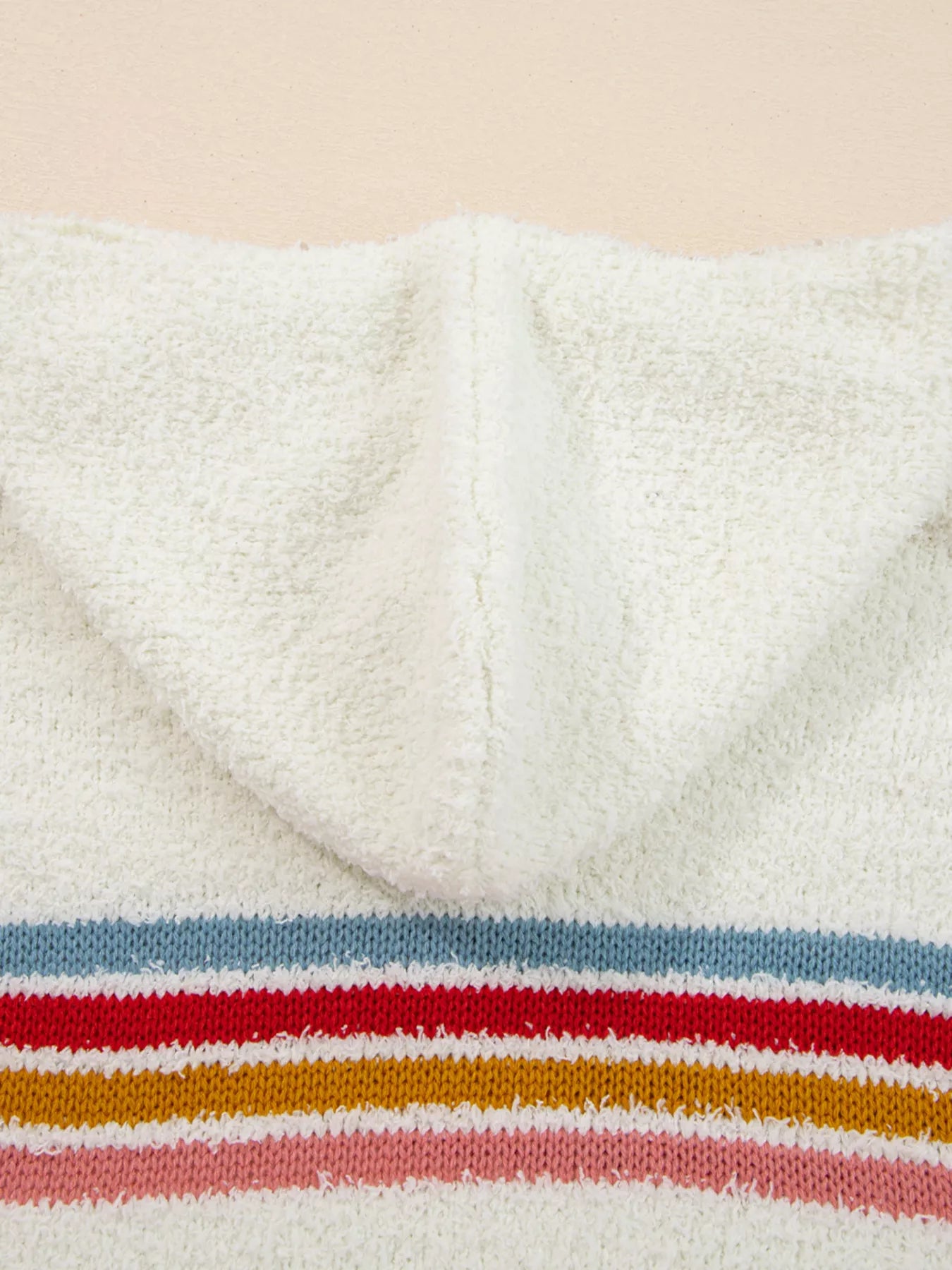 Multicolored Striped Accent Hooded Popcorn Sweater OutfitFlow