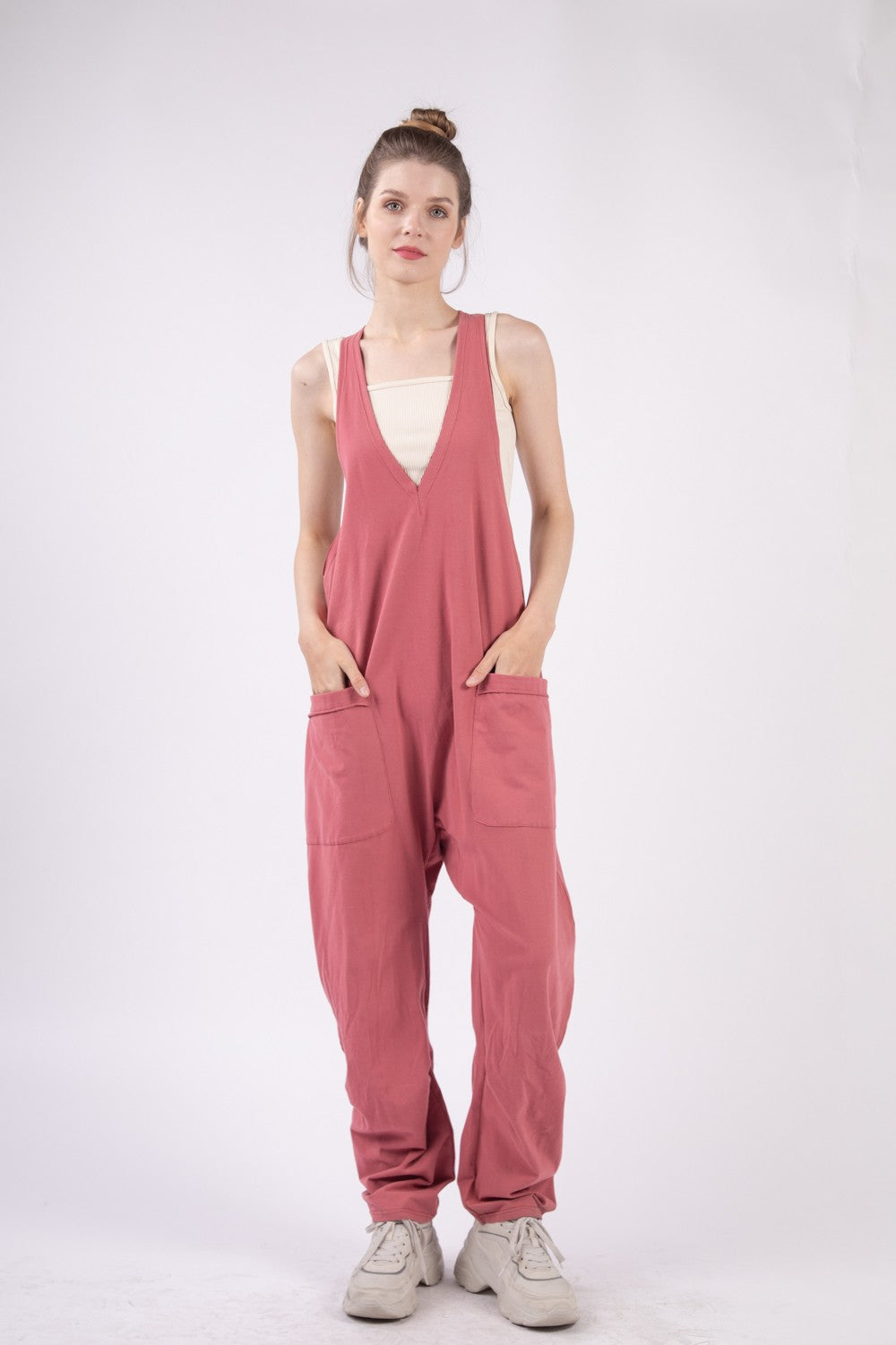 VERY J Plunge Sleeveless Jumpsuit with Pockets