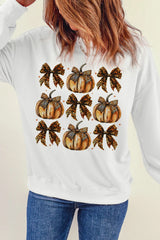 Pumpkin & Bow Graphic Long Sleeve Sweatshirt OutfitFlow