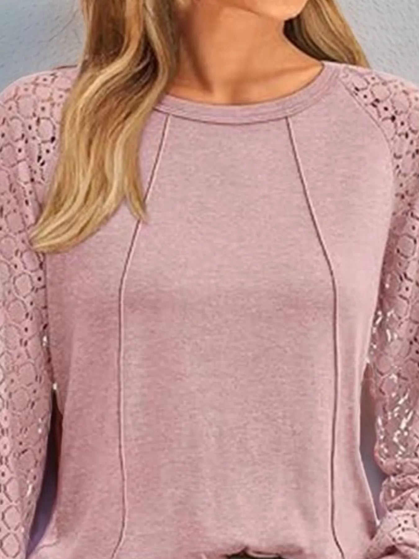 Round Neck Lace Sleeve Blouse OutfitFlow