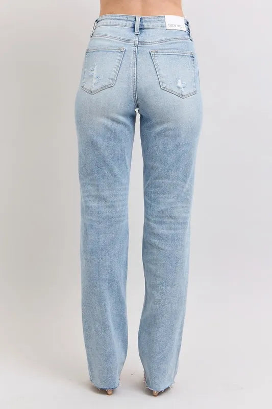 Judy Blue Full Size Mid Rise Light Wash Dad Jeans Plus Size OutfitFlow