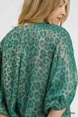 Umgee Metallic Leopard Print V-Neck Kimono Dress OutfitFlow