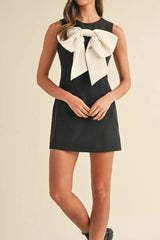 Bow Contrast Sleeveless Mini Dress OutfitFlow