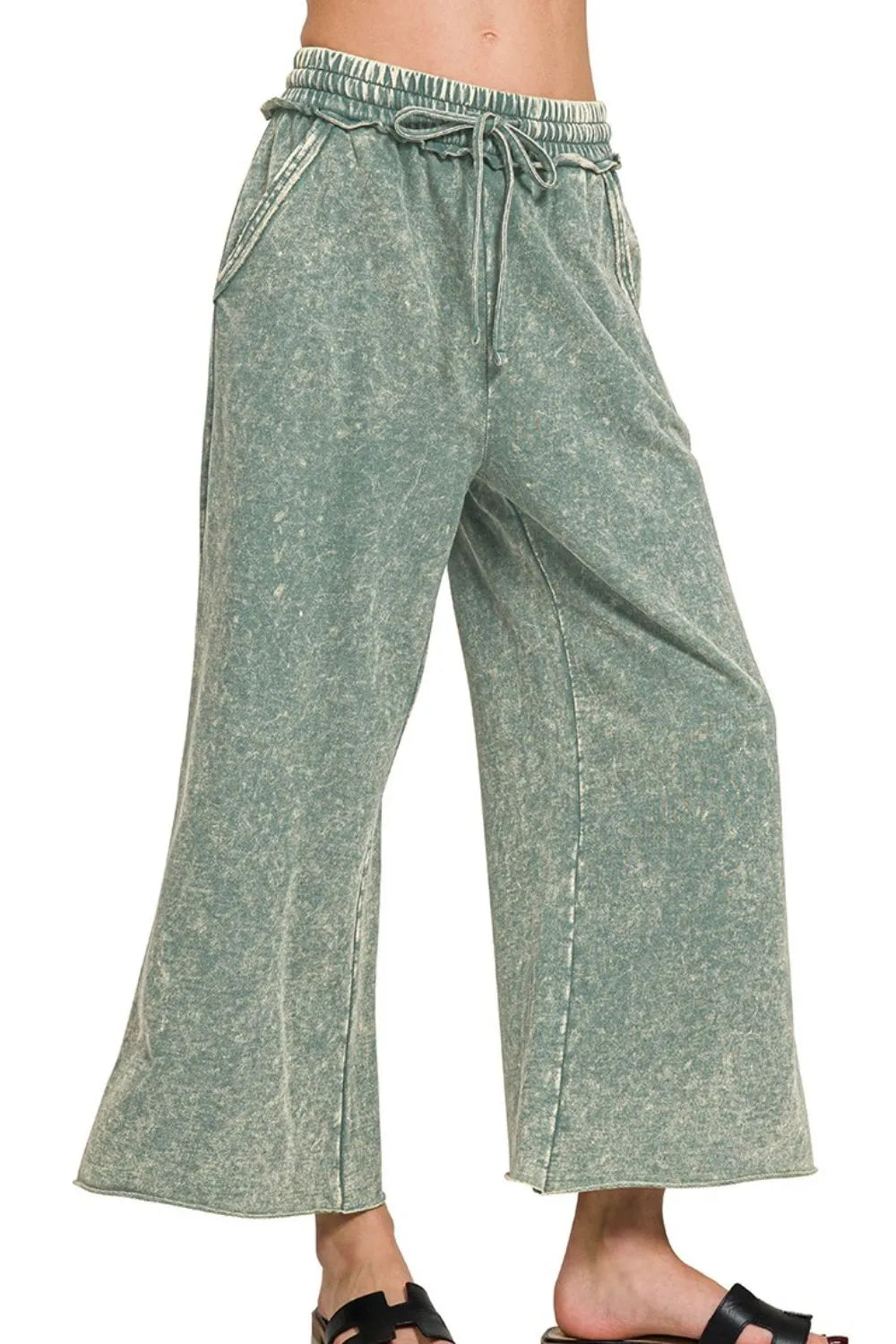 Zenana Washed French Terry Palazzo With Pockets ASH JADE OutfitFlow