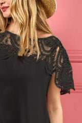 BiBi Crochet Lace Yoke Detailed Wrinkled Dress OutfitFlow