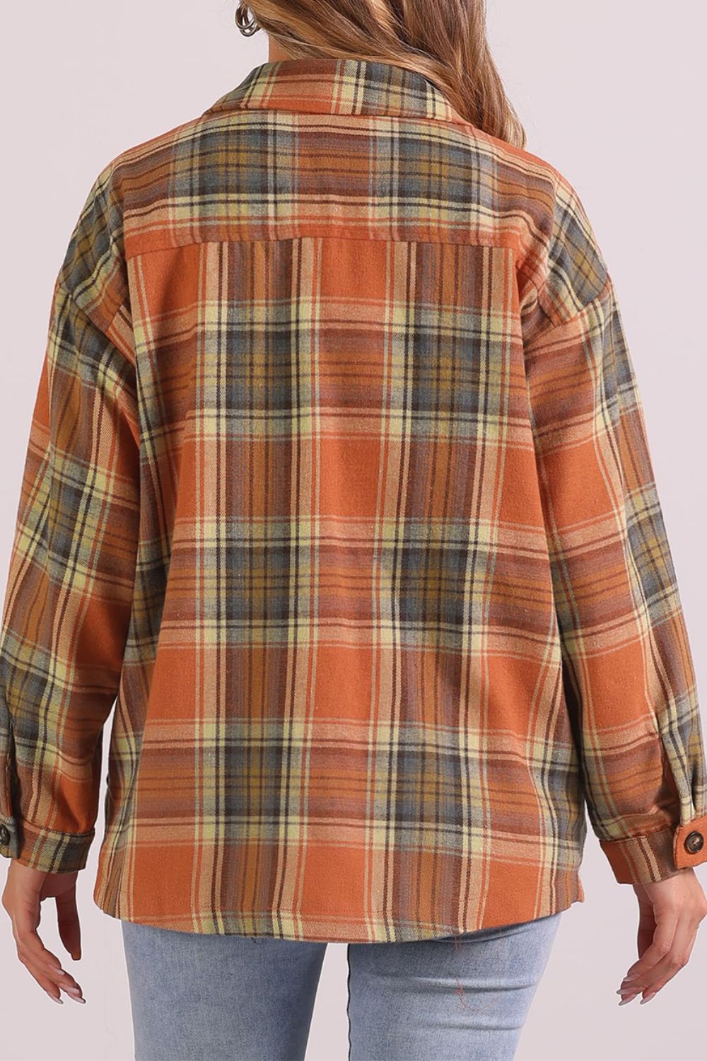 Outfit Flow - Plaid Collared Neck Long Sleeve Shirt with Chest Pockets