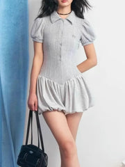 Short Sleeve Bubble Hem Mini Dress OutfitFlow
