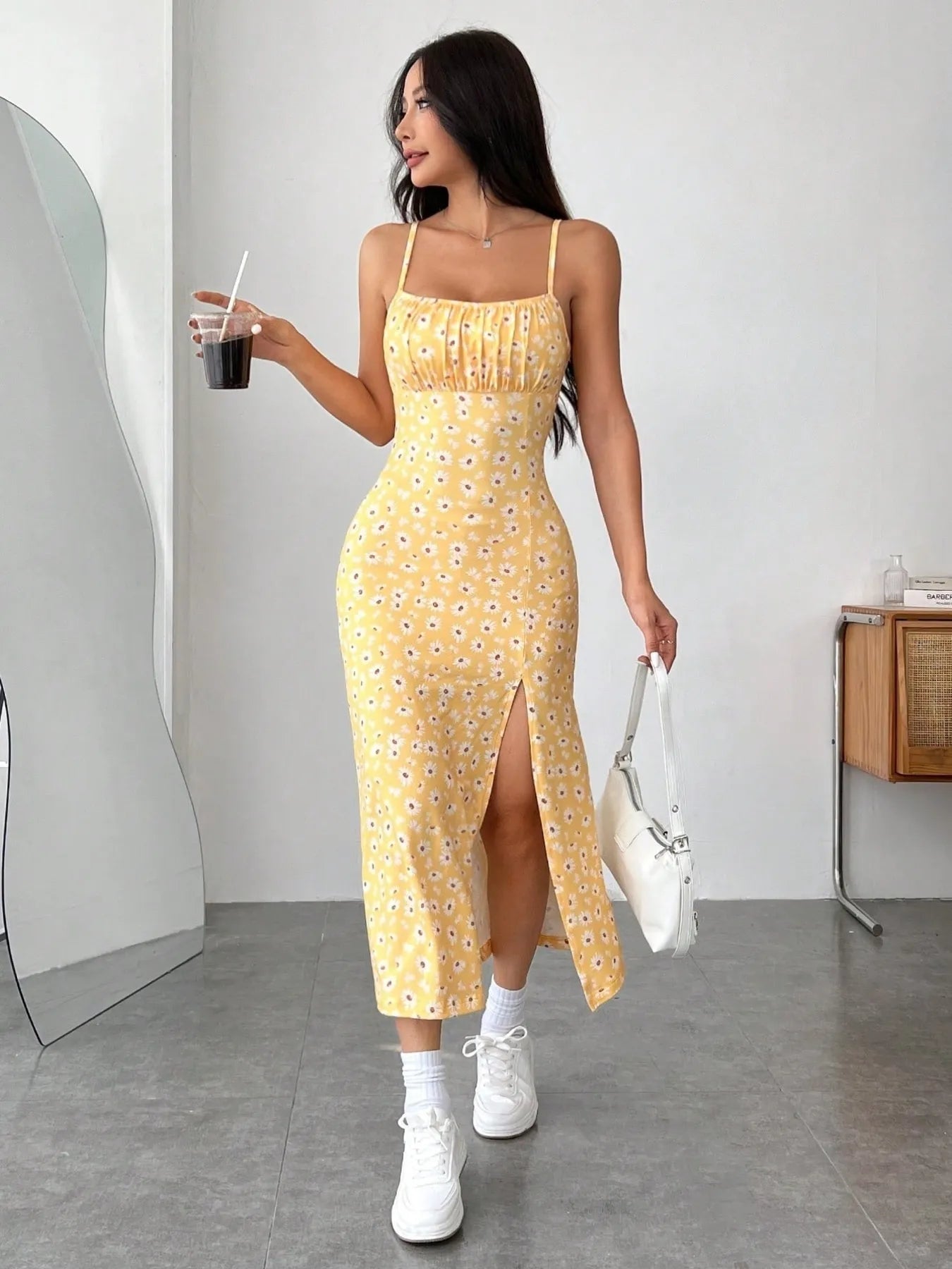 Slit Bodice Midi Cami Dress OutfitFlow