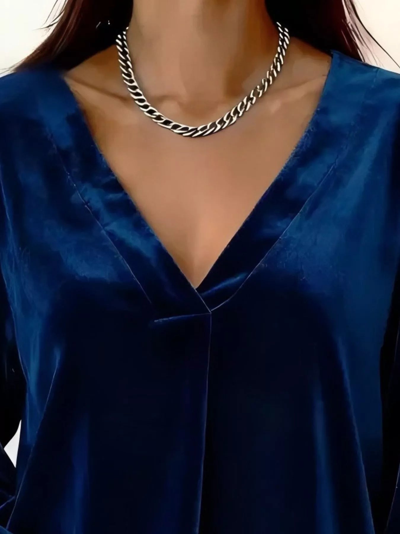 Full Size Velvet V-Neck Long Sleeve Blouse Plus Size OutfitFlow