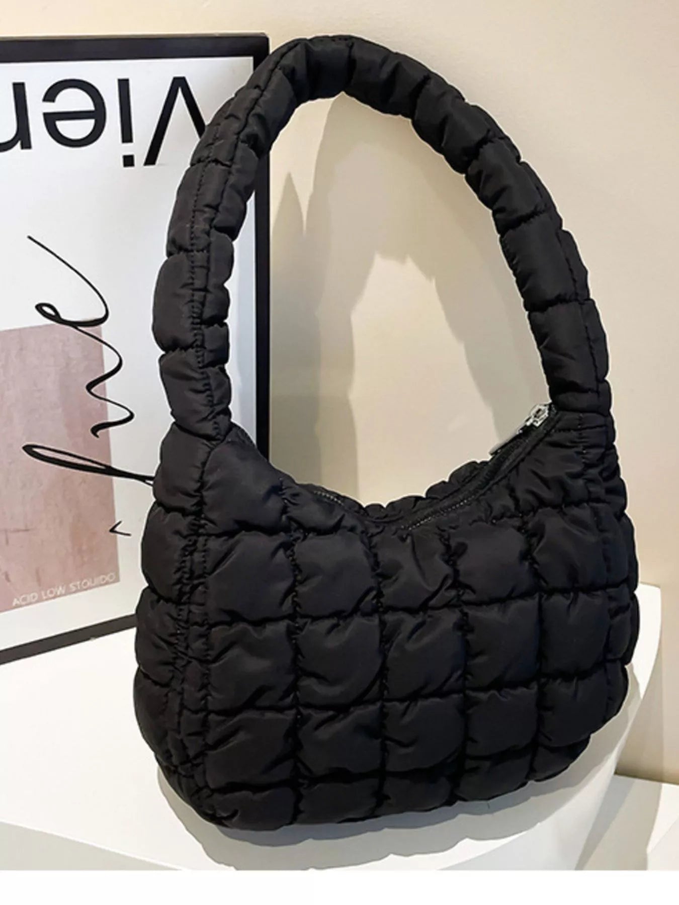 Quilted Ruched Shoulder Bag OutfitFlow