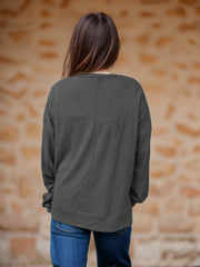 Outfit Flow - Side Slit Round Neck Long Sleeve T-Shirt